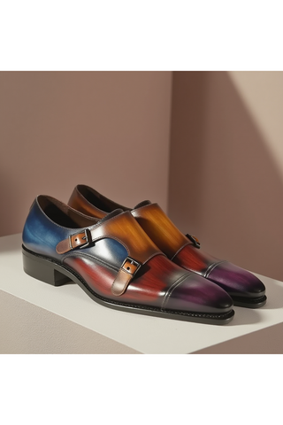 Ambrogio Multi Patina Leather Monk-Straps Luxury Loafers (AMBX1000)-AmbrogioShoes