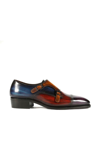 Ambrogio Multi Patina Leather Monk-Straps Luxury Loafers (AMBX1000)-AmbrogioShoes