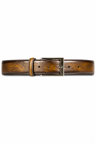 Ambrogio Music Tobacco Patina Leather Hampton Men's Belt (AMBB1041)-AmbrogioShoes