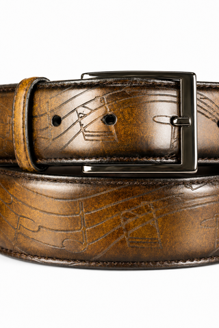 Ambrogio Music Tobacco Patina Leather Hampton Men's Belt (AMBB1041)-AmbrogioShoes