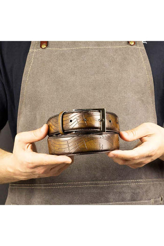 Ambrogio Music Tobacco Patina Leather Hampton Men's Belt (AMBB1041)-AmbrogioShoes