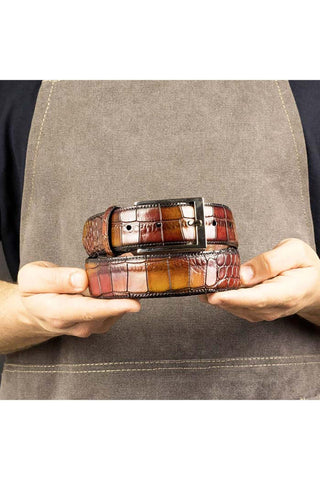 Ambrogio Nairobi Brown Crocodile Embossed Leather Hampton Men's Belt (AMBB1046)-AmbrogioShoes
