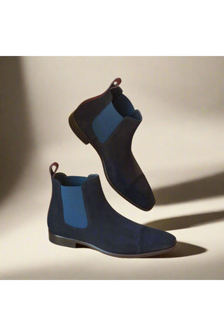 Ambrogio Navy & Burgundy Lux Suede Chelsea Boots (AMB1010)-AmbrogioShoes
