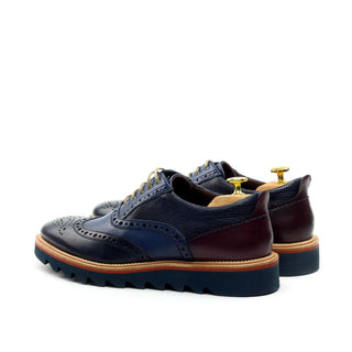 Ambrogio Navy & Cherry Lizard Print / Calf-Skin Leather Wingtip Oxfords (AMBS2039-RTW)-AmbrogioShoes