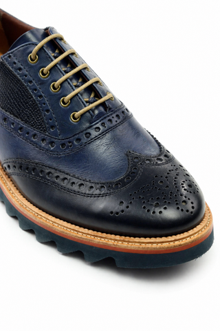 Ambrogio Navy & Cherry Lizard Print / Calf-Skin Leather Wingtip Oxfords (AMBS2039-RTW)-AmbrogioShoes