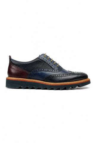 Ambrogio Navy & Cherry Lizard Print / Calf-Skin Leather Wingtip Oxfords (AMBS2039-RTW)-AmbrogioShoes