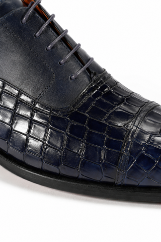 Ambrogio Navy Crocodile Embossed / Rubber / Calf-Skin Leather Cap Toe Oxfords (AMBS2050-RTW)-AmbrogioShoes