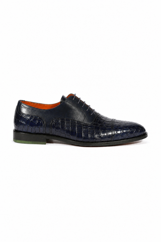 Ambrogio Navy Crocodile Embossed / Rubber / Leather Cap Toe Oxfords (AMBS2050-RTW)-AmbrogioShoes