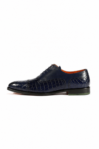 Ambrogio Navy Crocodile Print / Rubber / Calf-Skin Leather Cap Toe Oxfords (AMBS2050-RTW)-AmbrogioShoes