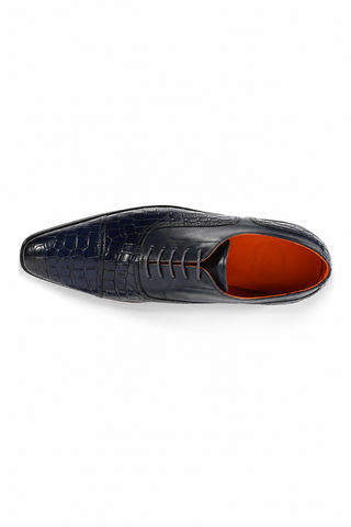 Ambrogio Navy Crocodile Print / Rubber / Calf-Skin Leather Cap Toe Oxfords (AMBS2050-RTW)-AmbrogioShoes
