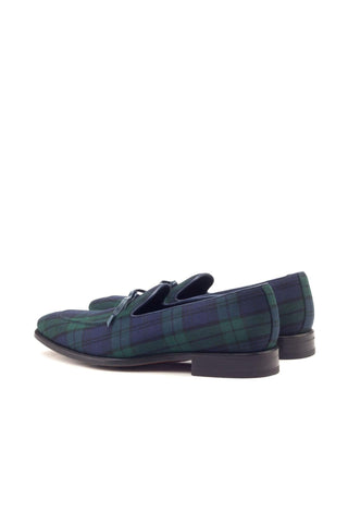 Ambrogio Navy & Green Blackwatch Sartorial / Leather Loafers (AMB1358)-AmbrogioShoes