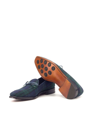 Ambrogio Navy & Green Blackwatch Sartorial / Leather Loafers (AMB1358)-AmbrogioShoes