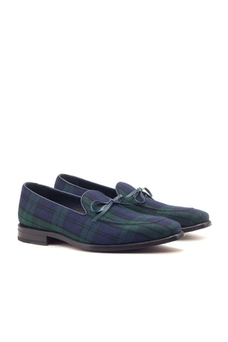 Ambrogio Navy & Green Blackwatch Sartorial / Leather Loafers (AMB1358)-AmbrogioShoes