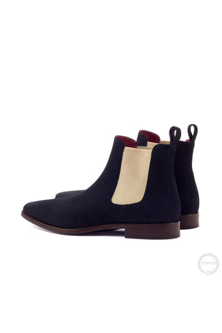 Ambrogio Navy Houndstooth Sartorial / Lux Suede Chelsea Boots (AMB1008)-AmbrogioShoes