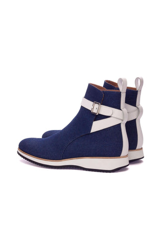Ambrogio Navy & White Jeans / Leather Jodhpur Boots (AMB1362)-AmbrogioShoes