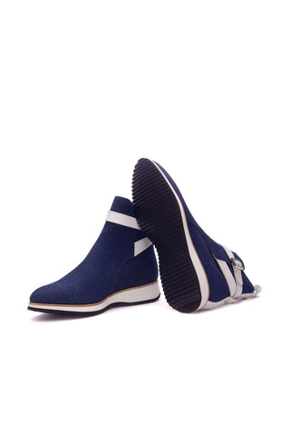 Ambrogio Navy & White Jeans / Leather Jodhpur Boots (AMB1362)-AmbrogioShoes