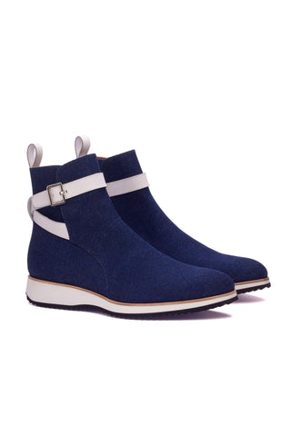 Ambrogio Navy & White Jeans / Leather Jodhpur Boots (AMB1362)-AmbrogioShoes