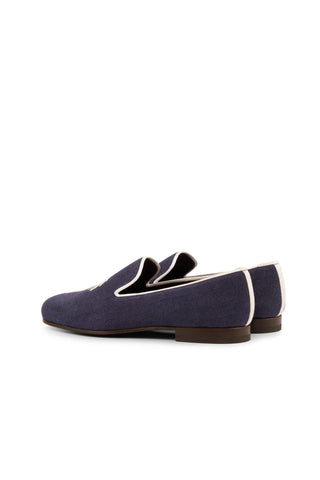 Ambrogio Navy & White Linen Fabric Wellington Loafers (AMB1324)