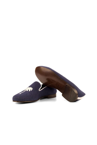 Ambrogio Navy & White Linen Fabric Wellington Loafers (AMB1324)