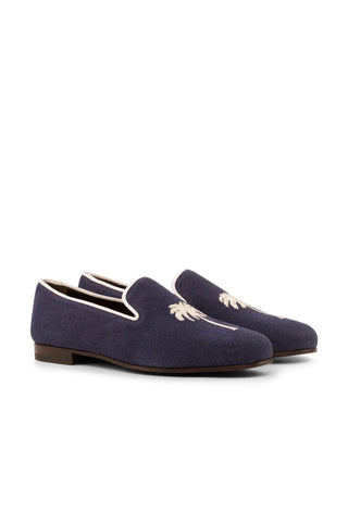 Ambrogio Navy & White Linen Fabric Wellington Loafers (AMB1324)