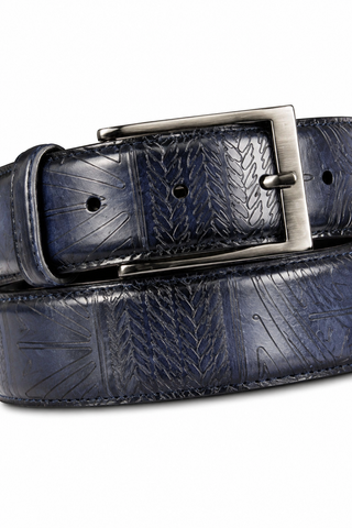Ambrogio Ocean Blue Patina Leather Hampton Men's Belt (AMBB1042)-AmbrogioShoes