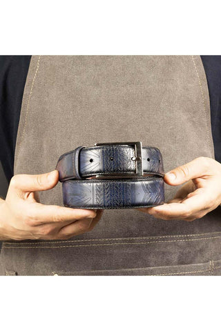 Ambrogio Ocean Blue Patina Leather Hampton Men's Belt (AMBB1042)-AmbrogioShoes