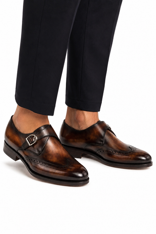 Ambrogio Patina Leather Monk Strap-AmbrogioShoes