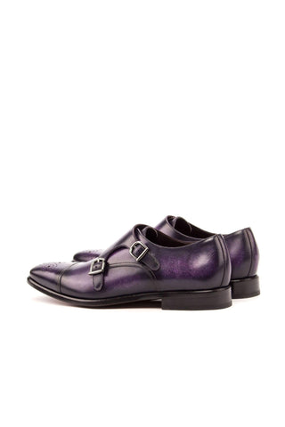 Ambrogio Purple Patina Leather Monk-Straps Loafers (AMB1407)-AmbrogioShoes