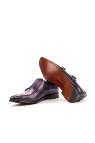 Ambrogio Purple Patina Leather Monk-Straps Loafers (AMB1407)-AmbrogioShoes