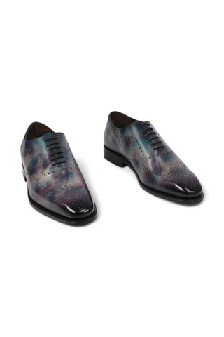 Ambrogio Purple & Teal Cygnus Cezzane Patina Leather Wholecut Oxfords (AMB1645)-AmbrogioShoes