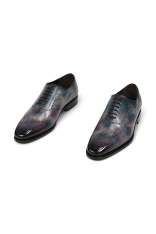 Ambrogio Purple & Teal Cygnus Cezzane Patina Leather Wholecut Oxfords (AMB1645)-AmbrogioShoes
