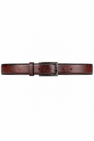 Ambrogio Skull Burgundy Patina Leather Hampton Men's Belt (AMBB1039)-AmbrogioShoes