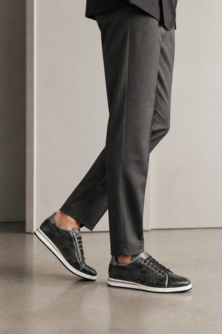 Ambrogio Snake-Embossed Calf-Skin Leather Sneakers (AMZ1008)-AmbrogioShoes