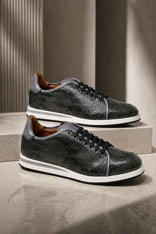 Ambrogio Snake-Embossed Calf-Skin Leather Sneakers (AMZ1008)-AmbrogioShoes