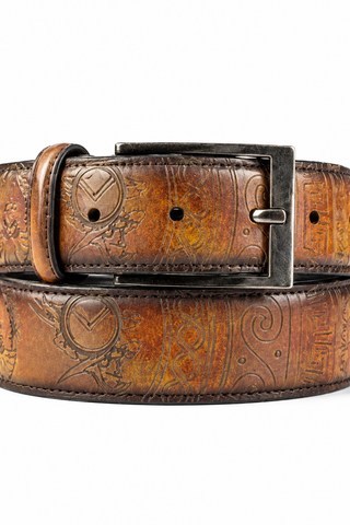 Ambrogio Spartan Fire Patina Leather Hampton Men's Belt (AMBB1044)-AmbrogioShoes