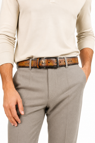 Ambrogio Spartan Fire Patina Leather Hampton Men's Belt (AMBB1044)-AmbrogioShoes