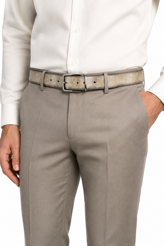 Ambrogio Stone Taupe Patina Leather Hampton Men's Belt (AMBB1051)-AmbrogioShoes