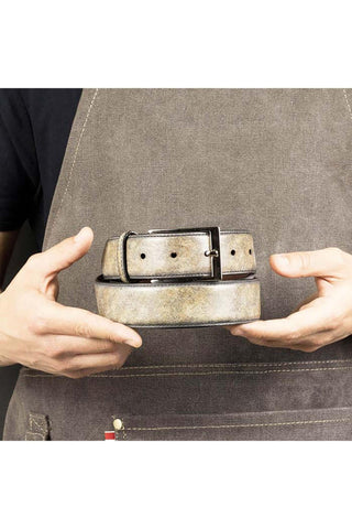 Ambrogio Stone Taupe Patina Leather Hampton Men's Belt (AMBB1051)-AmbrogioShoes