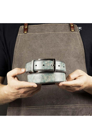Ambrogio Stone Turquoise Patina Leather Hampton Men's Belt (AMBB1050)-AmbrogioShoes