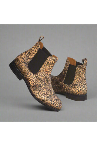 Ambrogio Tan Leopard Texture Chelsea Boots (AMB1047)-AmbrogioShoes