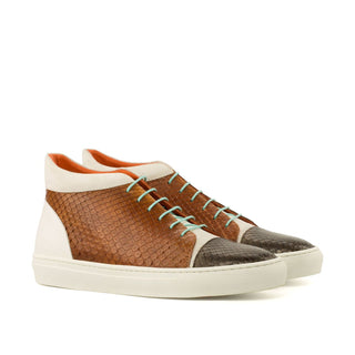 Ambrogio Three Tone Snake-Skin / Suede / Leather Casual High-Top Sneakers (AMB1340)