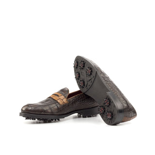 Ambrogio Two-Tone Brown Crocodile Embossed / Leather Penny Loafers (AMB2057)