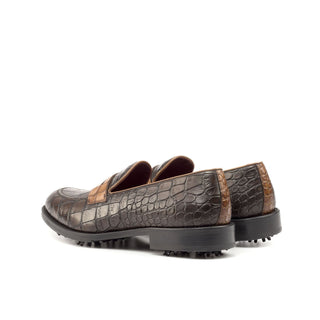 Ambrogio Two-Tone Brown Crocodile Print / Calf-Skin Leather Penny Loafers (AMB2057)-AmbrogioShoes