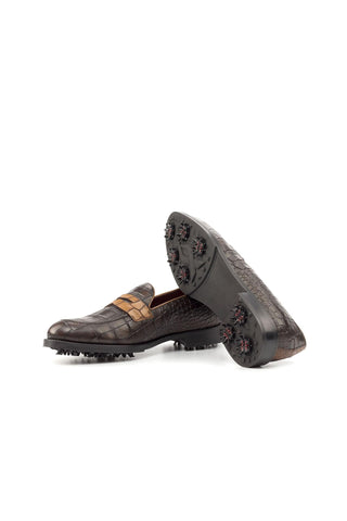 Ambrogio Two-Tone Brown Crocodile Print / Calf-Skin Leather Penny Loafers (AMB2057)-AmbrogioShoes