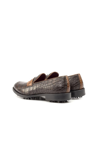 Ambrogio Two-Tone Brown Crocodile Print / Calf-Skin Leather Penny Loafers (AMB2057)-AmbrogioShoes
