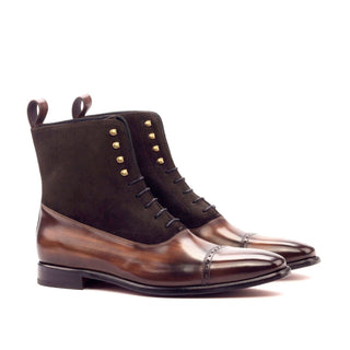 Ambrogio Two Tone Brown Suede / Patina Leather Balmoral Boots (AMB1471)-AmbrogioShoes