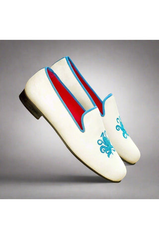 Ambrogio White & Blue Suede Wellington Loafers (AMB1319)