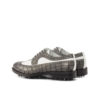 Ambrogio White & Gray Crocodile Embossed / Leather Wingtip Oxfords (AMB2087)