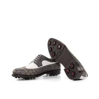 Ambrogio White & Gray Crocodile Embossed / Leather Wingtip Oxfords (AMB2087)