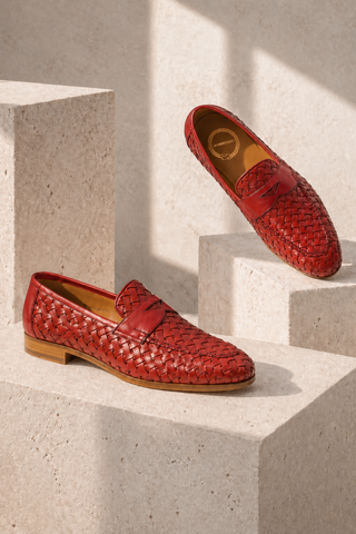 Ambrogio Woven Leather Penny Loafer-AmbrogioShoes